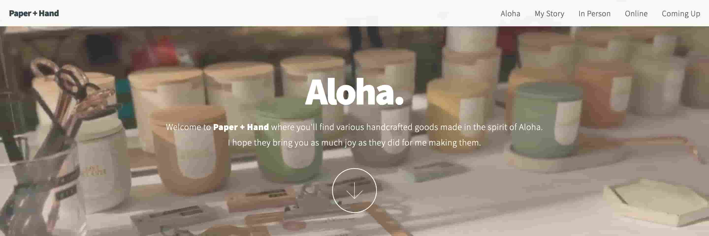 A screenshot of the landing page to Paper and Hand.